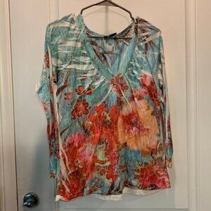 Women's Sienna Rose Floral Long Sleeve V-Neck Blouse Top Size XL GUC #0181